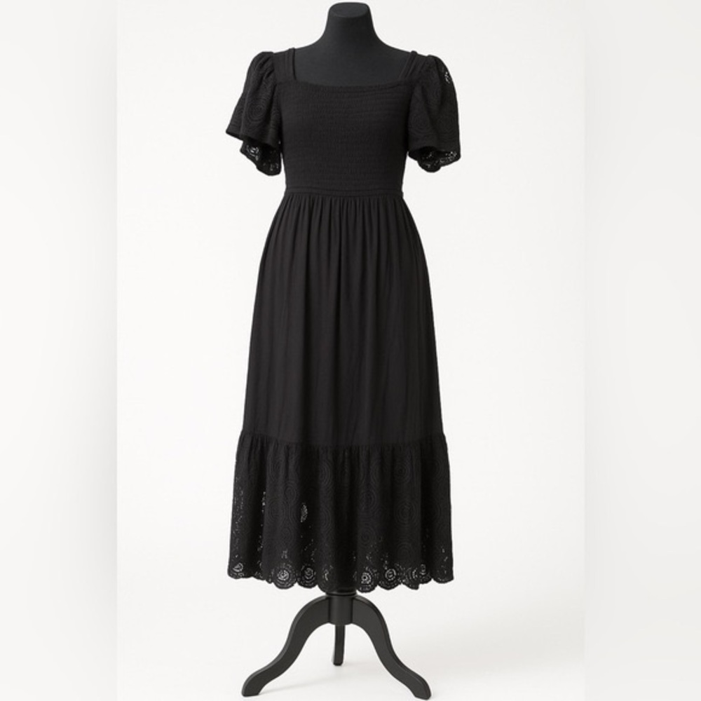 Seen Worn Kept Black Midi Dress with Lace Detail